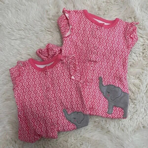 Carter’s Elephant Ruffles button pink Pajamas Footie newborn and 3-6 month set